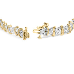 10K Yellow Gold Plated .925 Sterling Silver 2.0 Cttw Round Diamond Cluster "X" Shaped Link Bracelet (H-I Color, I3 Clarity) - 7"