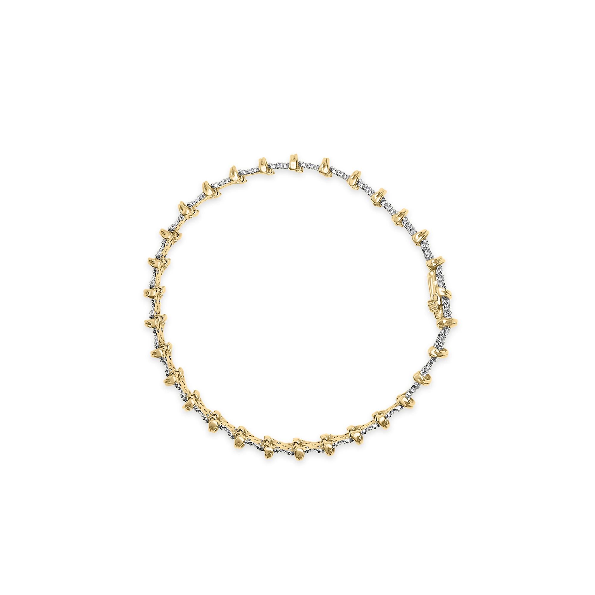10K Yellow Gold Plated .925 Sterling Silver 2.0 Cttw Round Diamond Cluster "X" Shaped Link Bracelet (H-I Color, I3 Clarity) - 7"