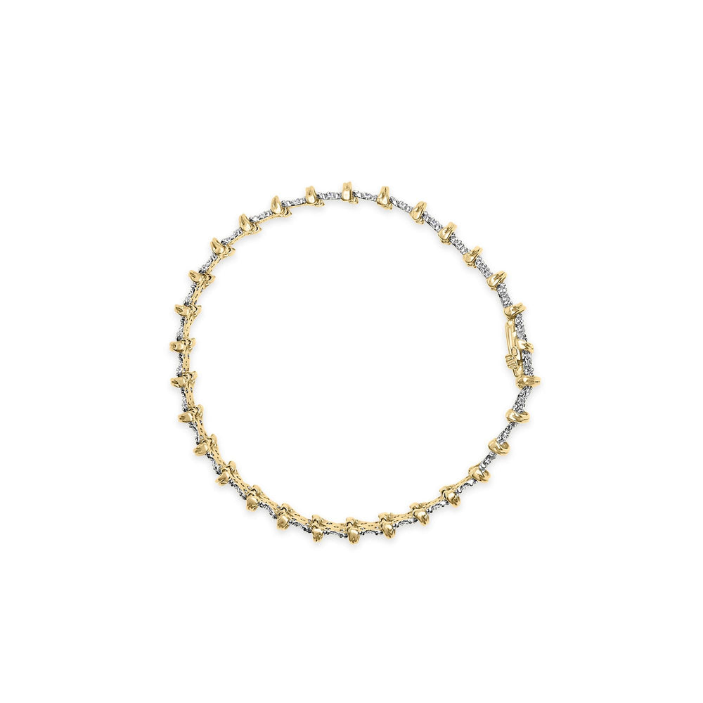 10K Yellow Gold Plated .925 Sterling Silver 2.0 Cttw Round Diamond Cluster "X" Shaped Link Bracelet (H-I Color, I3 Clarity) - 7"