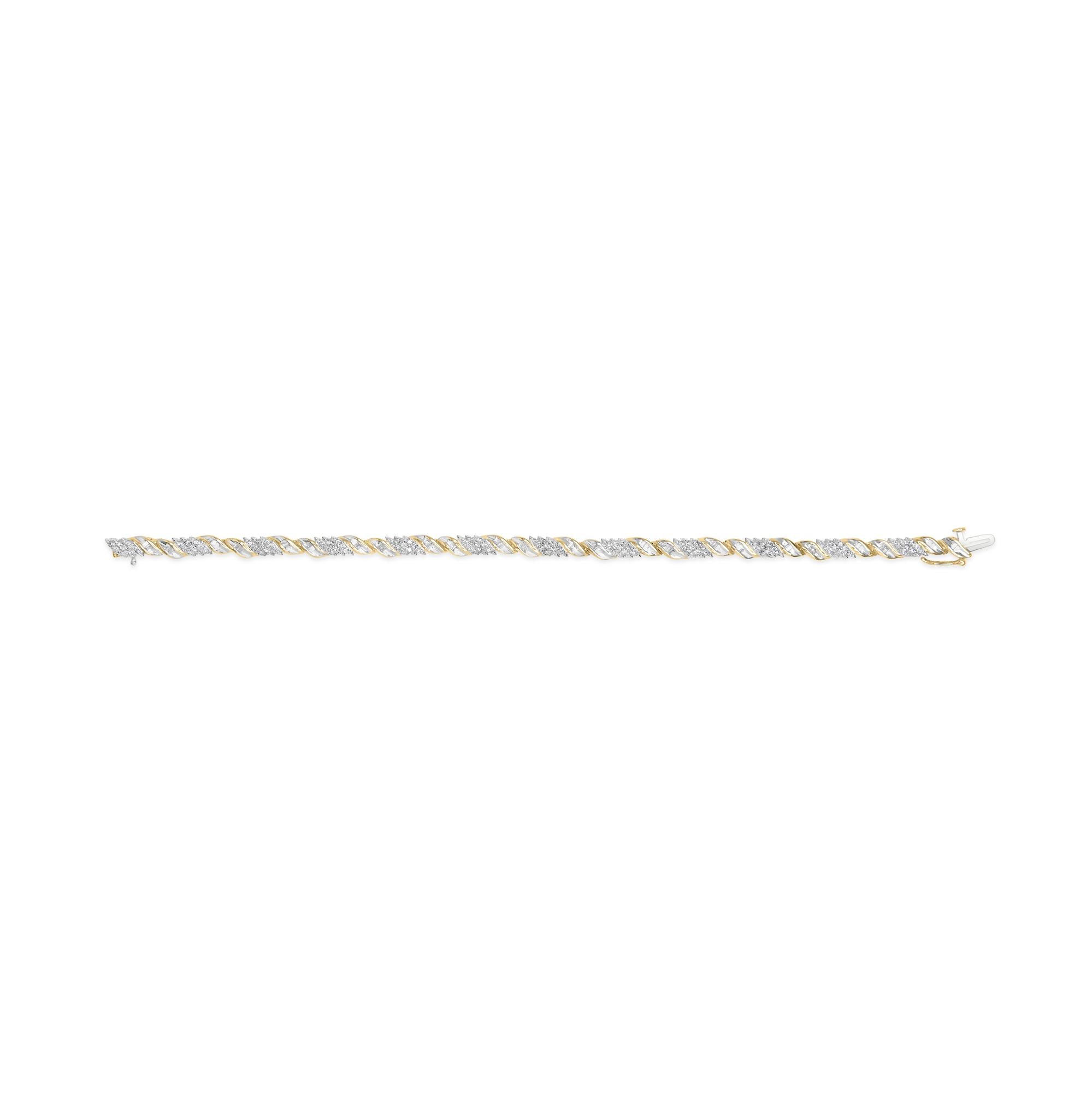 10K Yellow Gold 1.00 Cttw Diamond Wave Cluster Link Bracelet (J-K Color, SI1-SI2 Clarity) - 7" Inches
