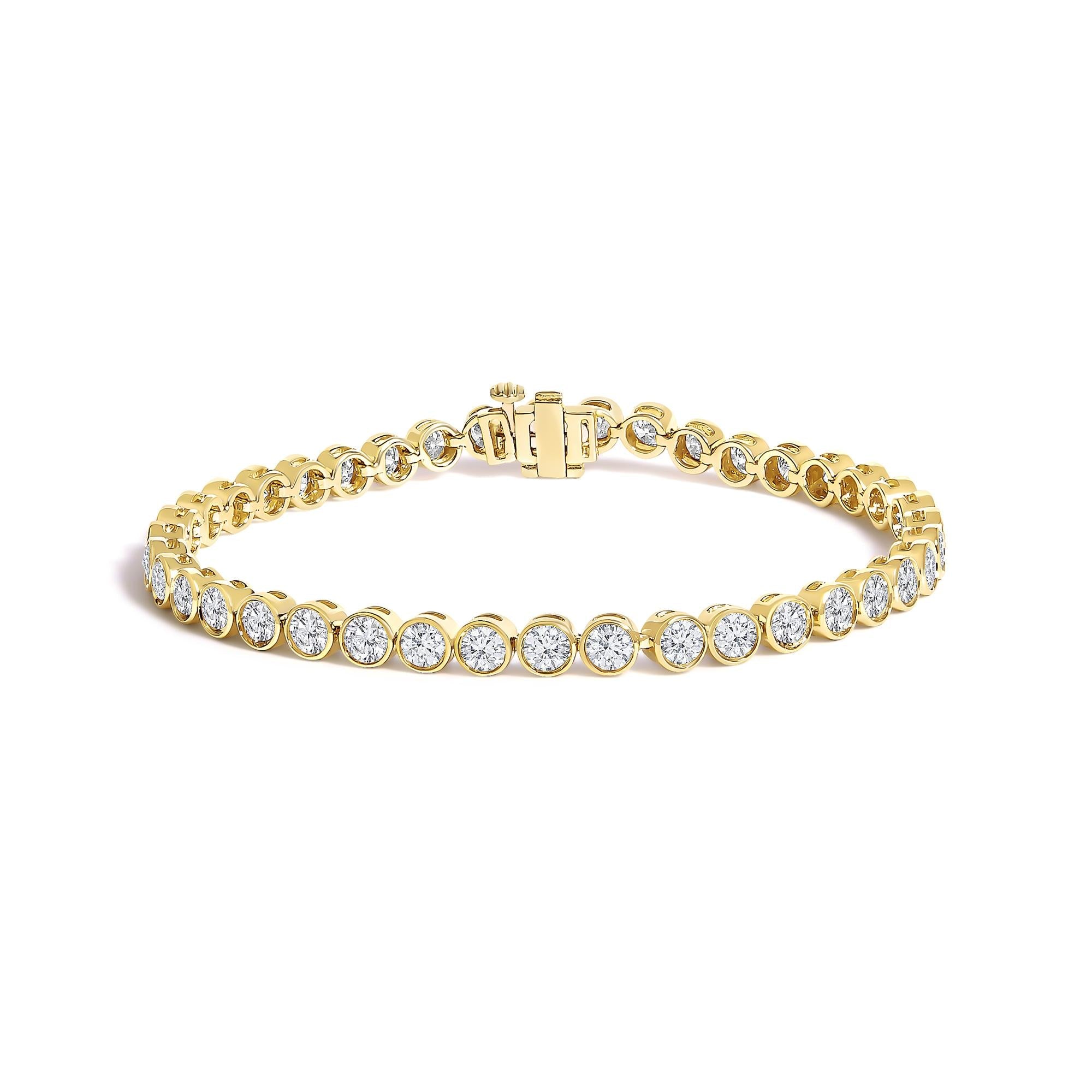 10K Yellow Gold 8.0 Cttw Bezel Set Round Diamond Tennis Bracelet