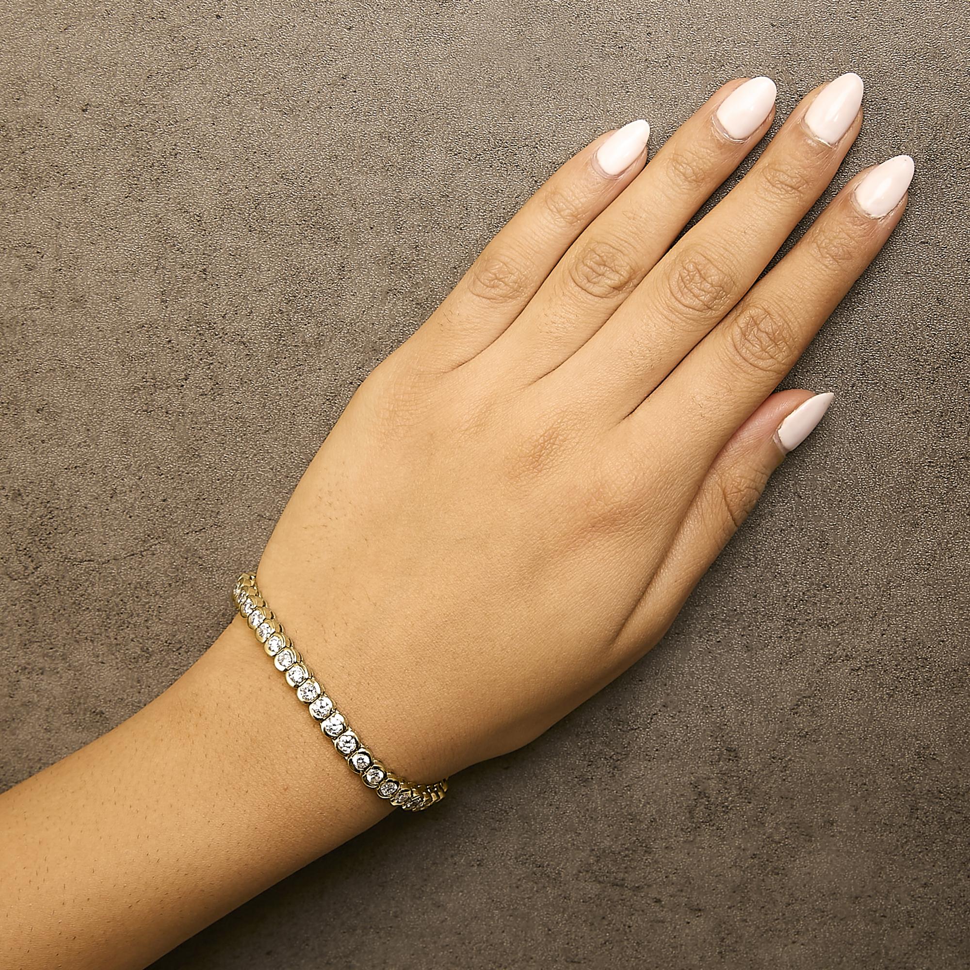 14K Yellow Gold 8.00 Cttw Half Bezel Set Diamond Tennis Bracelet (H-I Color, SI2-I1 Clarity) - 7" Inches