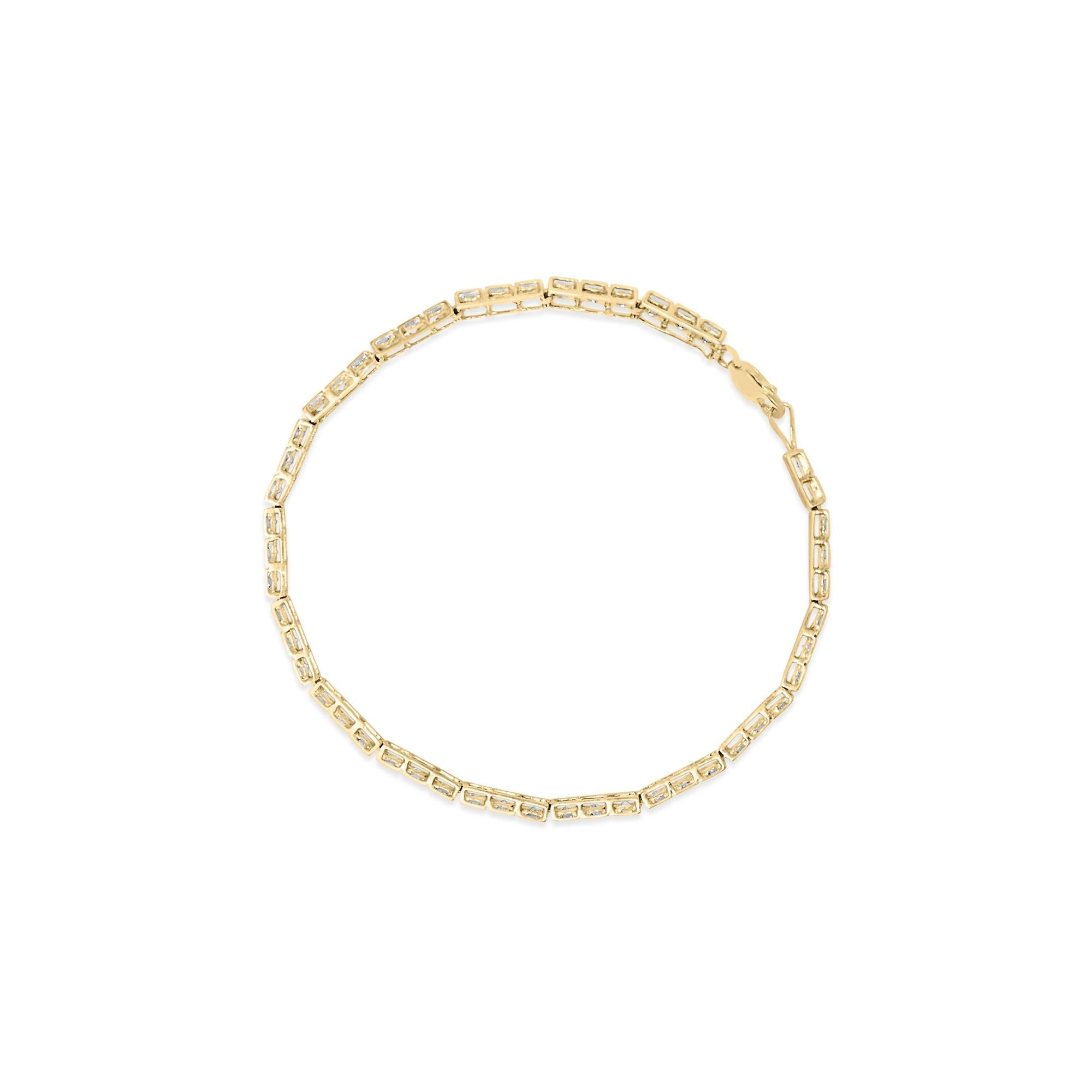 10K Yellow Gold over .925 Sterling Silver 1.0 Cttw Diamond Square Hybrid Link 7" Tennis Bracelet (I-J Color, I2-I3 Clarity)
