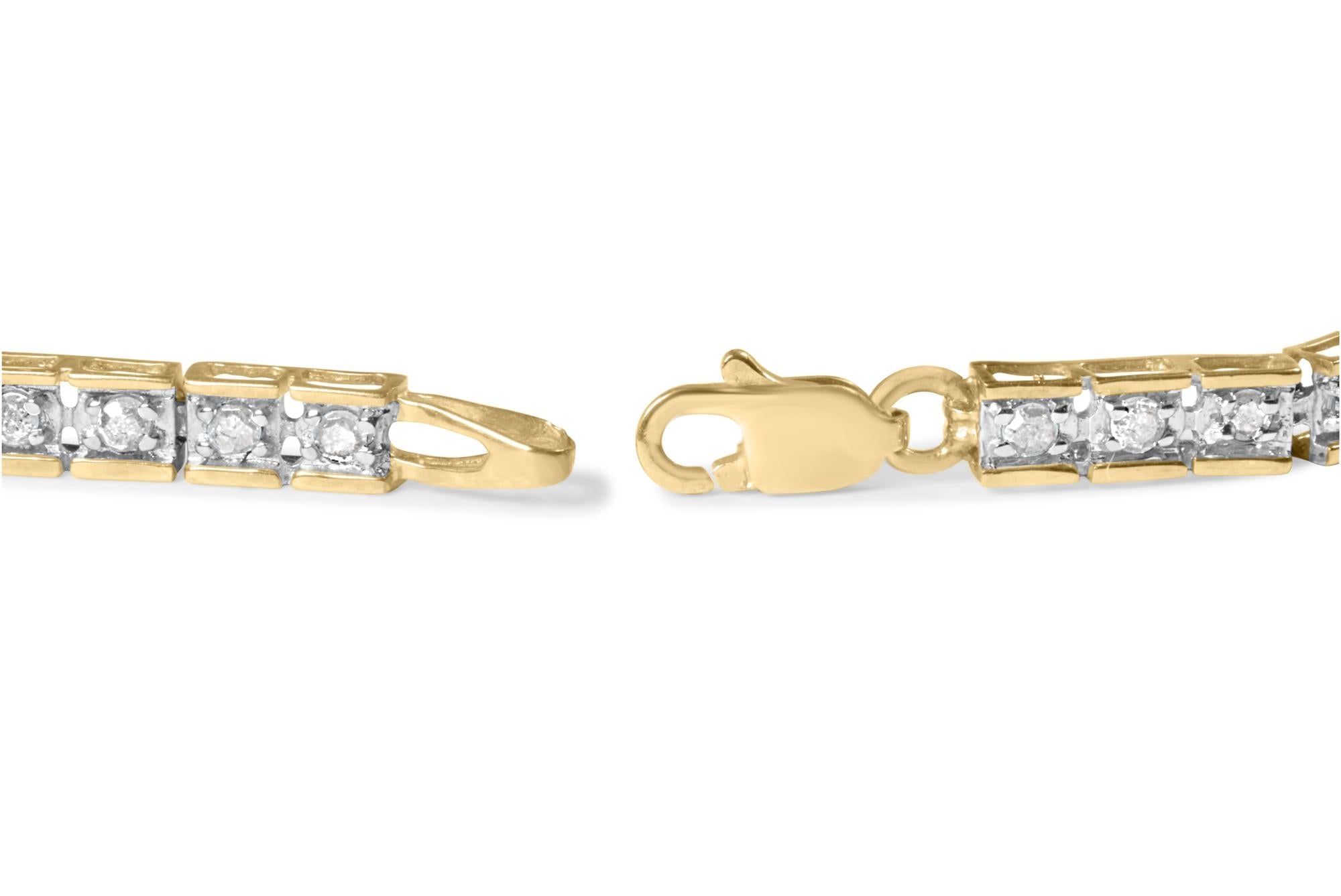10K Yellow Gold 1.0 Cttw Round Diamond Pave Link Bracelet