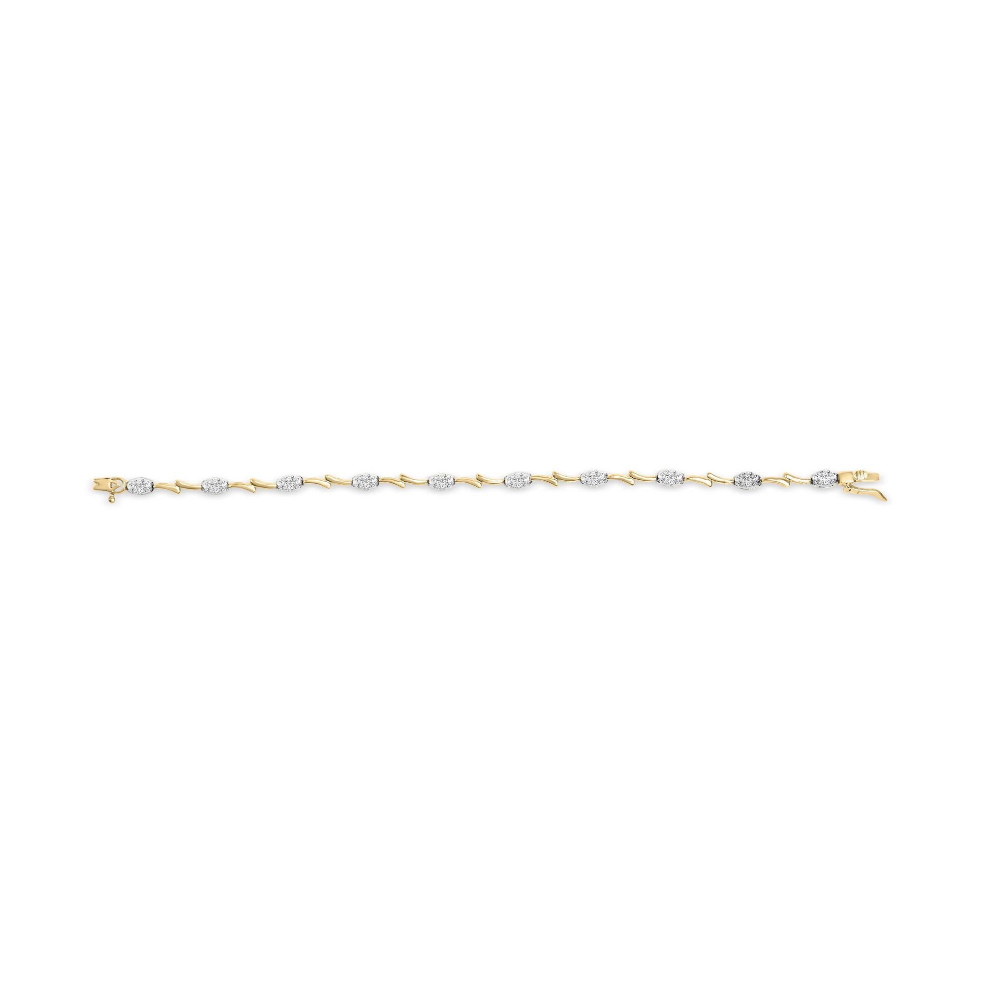 10K White and Yellow Gold 1.00 Cttw Diamond Oval Shaped Cluster Link  Bracelet (I-J Color, SI2-I1 Clarity) - 7" Inches