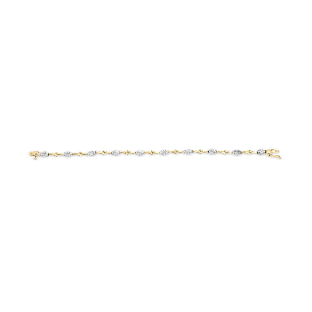 10K White and Yellow Gold 1.00 Cttw Diamond Oval Shaped Cluster Link  Bracelet (I-J Color, SI2-I1 Clarity) - 7" Inches