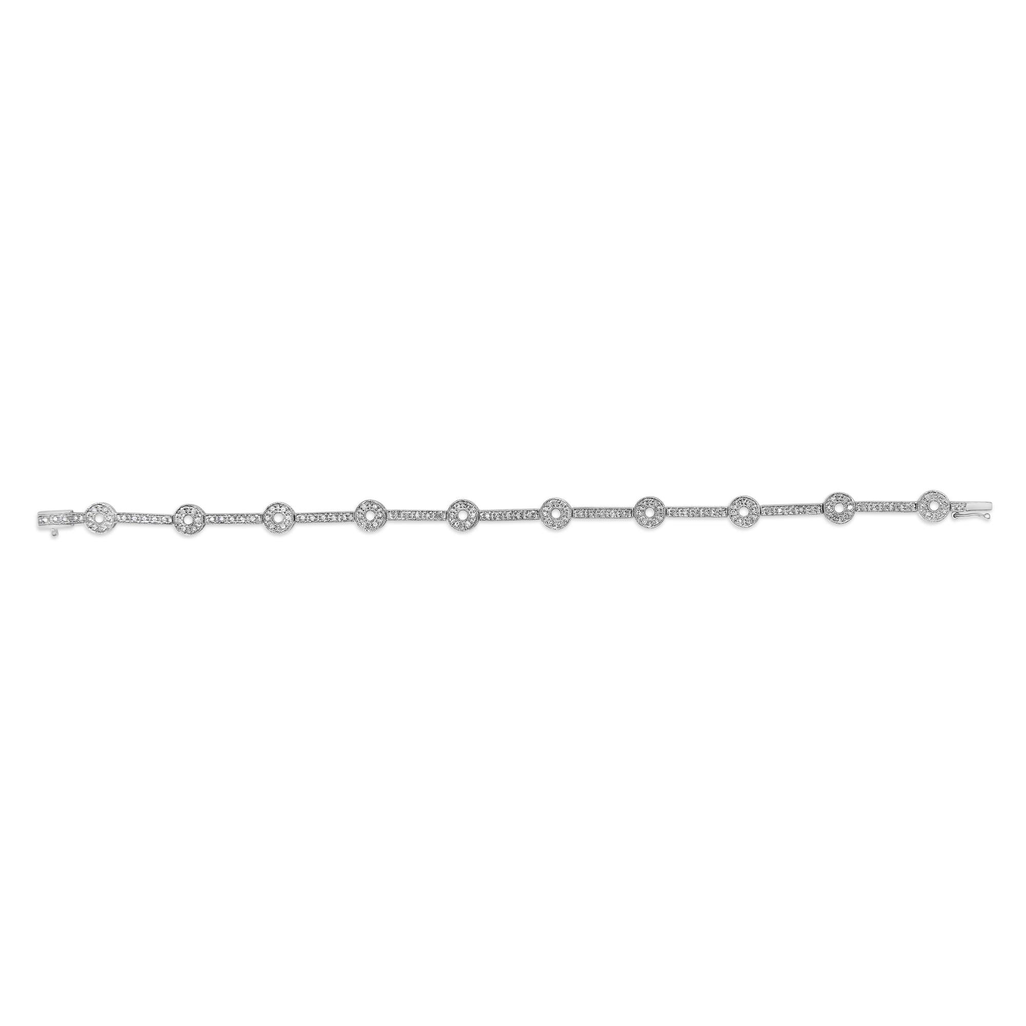 14k White Gold 1/2 Cttw Pave Diamond Bar and Hoop 7" Bracelet (H-I Color, I1-I2 Clarity)