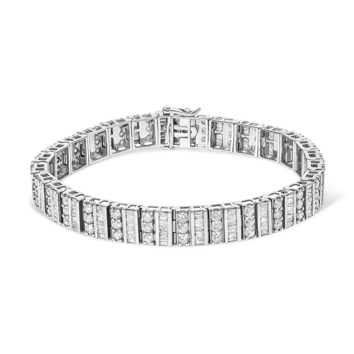 14K White Gold 6.00 Cttw Alternating Round and Baguette Diamond Tennis Bracelet (H-I Color, I1-I2 Clarity) - 7" Inches