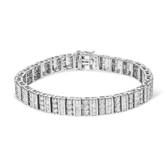 14K White Gold 6.00 Cttw Alternating Round and Baguette Diamond Tennis Bracelet (H-I Color, I1-I2 Clarity) - 7" Inches