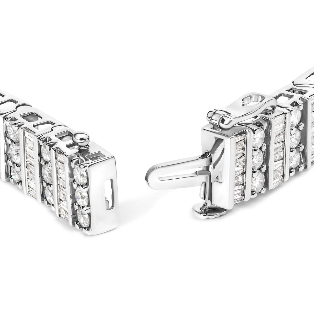 14K White Gold 6.00 Cttw Alternating Round and Baguette Diamond Tennis Bracelet (H-I Color, I1-I2 Clarity) - 7" Inches