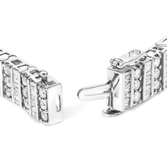 14K White Gold 6.00 Cttw Alternating Round and Baguette Diamond Tennis Bracelet (H-I Color, I1-I2 Clarity) - 7" Inches