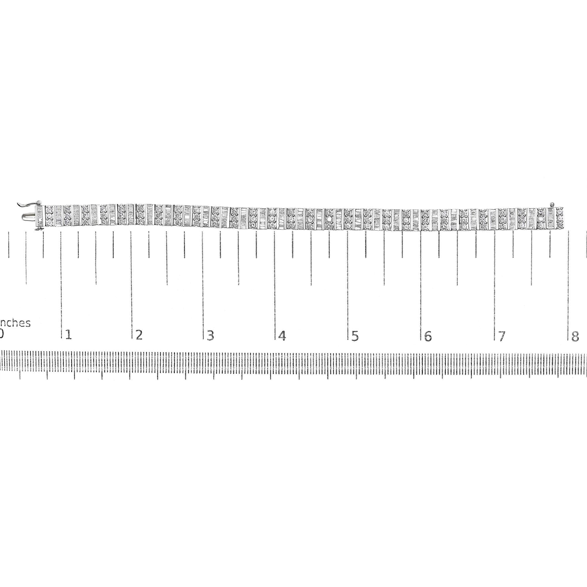 14K White Gold 6.00 Cttw Alternating Round and Baguette Diamond Tennis Bracelet (H-I Color, I1-I2 Clarity) - 7" Inches
