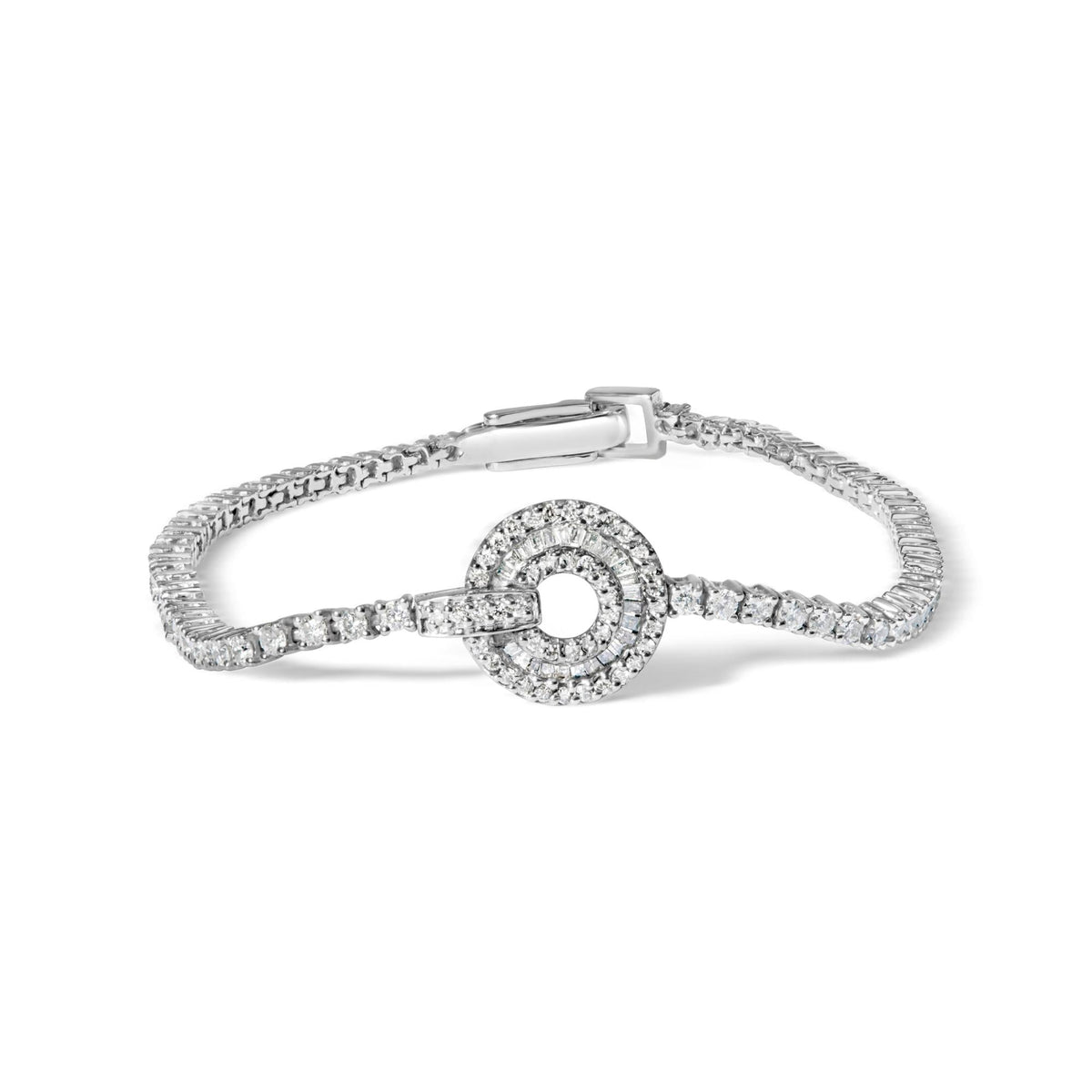 14K White Gold 2 1/2 Cttw Diamond 7" Classic Tennis Bracelet with Medallion Station (H-I Color, I1-I2 Clarity)