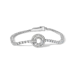 14K White Gold 2 1/2 Cttw Diamond 7" Classic Tennis Bracelet with Medallion Station (H-I Color, I1-I2 Clarity)