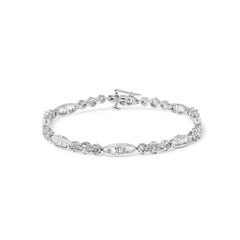 14k White Gold 2 1/2 Cttw Diamond Alternating Floral Cluster and Oval Link 7" Bracelet (G-H Color, SI2-I1 Clarity)
