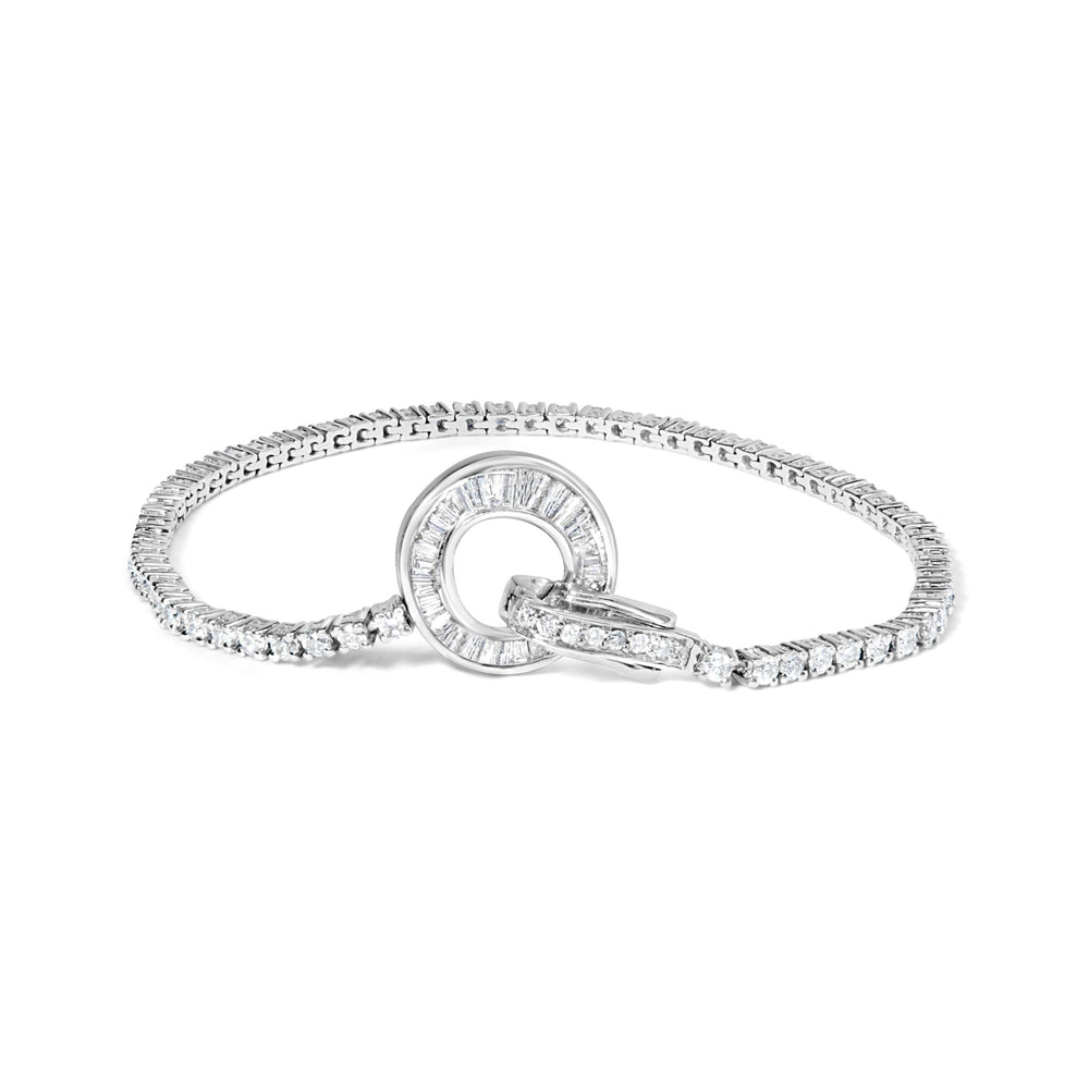 14K White Gold 2-1/2 Cttw Baguette and Round Diamond Toggle Tennis Bracelet