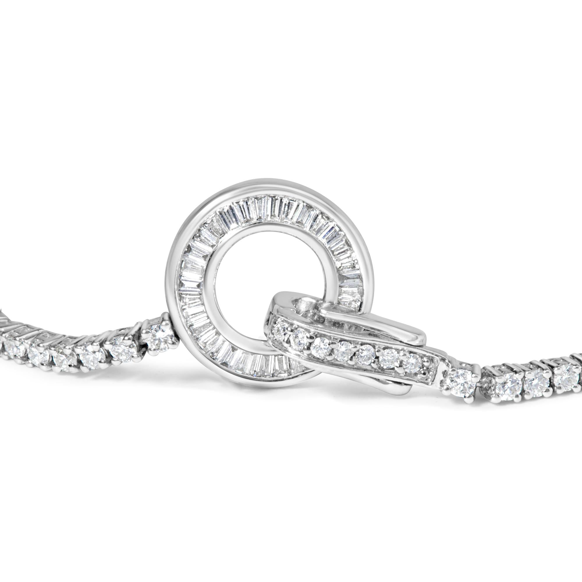 14K White Gold 2-1/2 Cttw Baguette and Round Diamond Toggle Tennis Bracelet