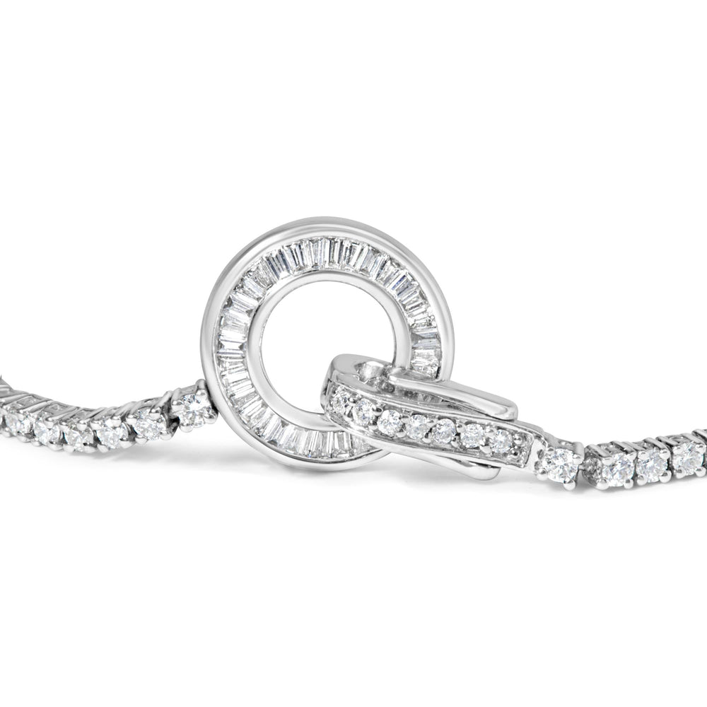 14K White Gold 2-1/2 Cttw Baguette and Round Diamond Toggle Tennis Bracelet