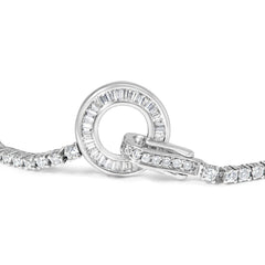 14K White Gold 2-1/2 Cttw Baguette and Round Diamond Toggle Tennis Bracelet