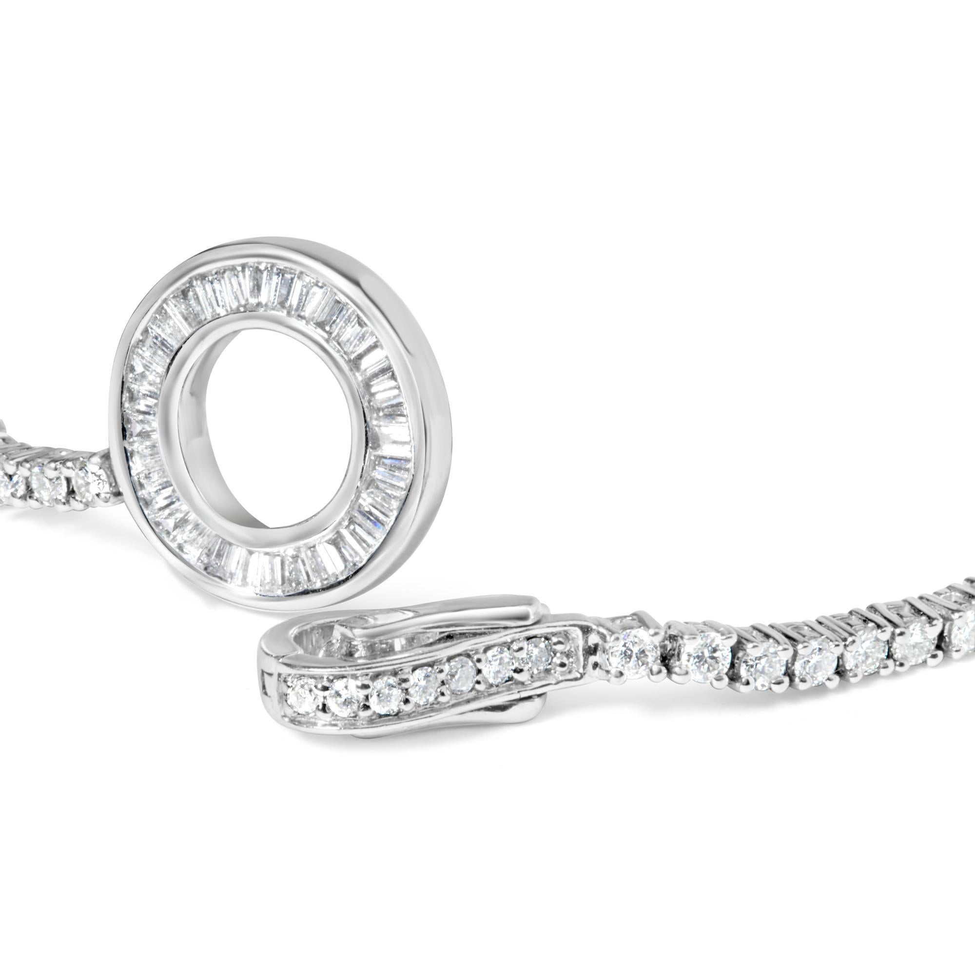 14K White Gold 2-1/2 Cttw Baguette and Round Diamond Toggle Tennis Bracelet