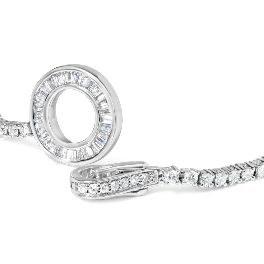 14K White Gold 2-1/2 Cttw Baguette and Round Diamond Toggle Tennis Bracelet