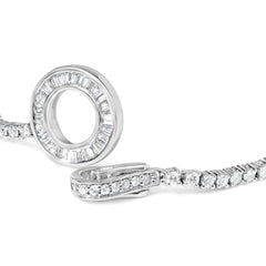 14K White Gold 2-1/2 Cttw Baguette and Round Diamond Toggle Tennis Bracelet