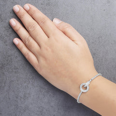 14K White Gold 2-1/2 Cttw Baguette and Round Diamond Toggle Tennis Bracelet