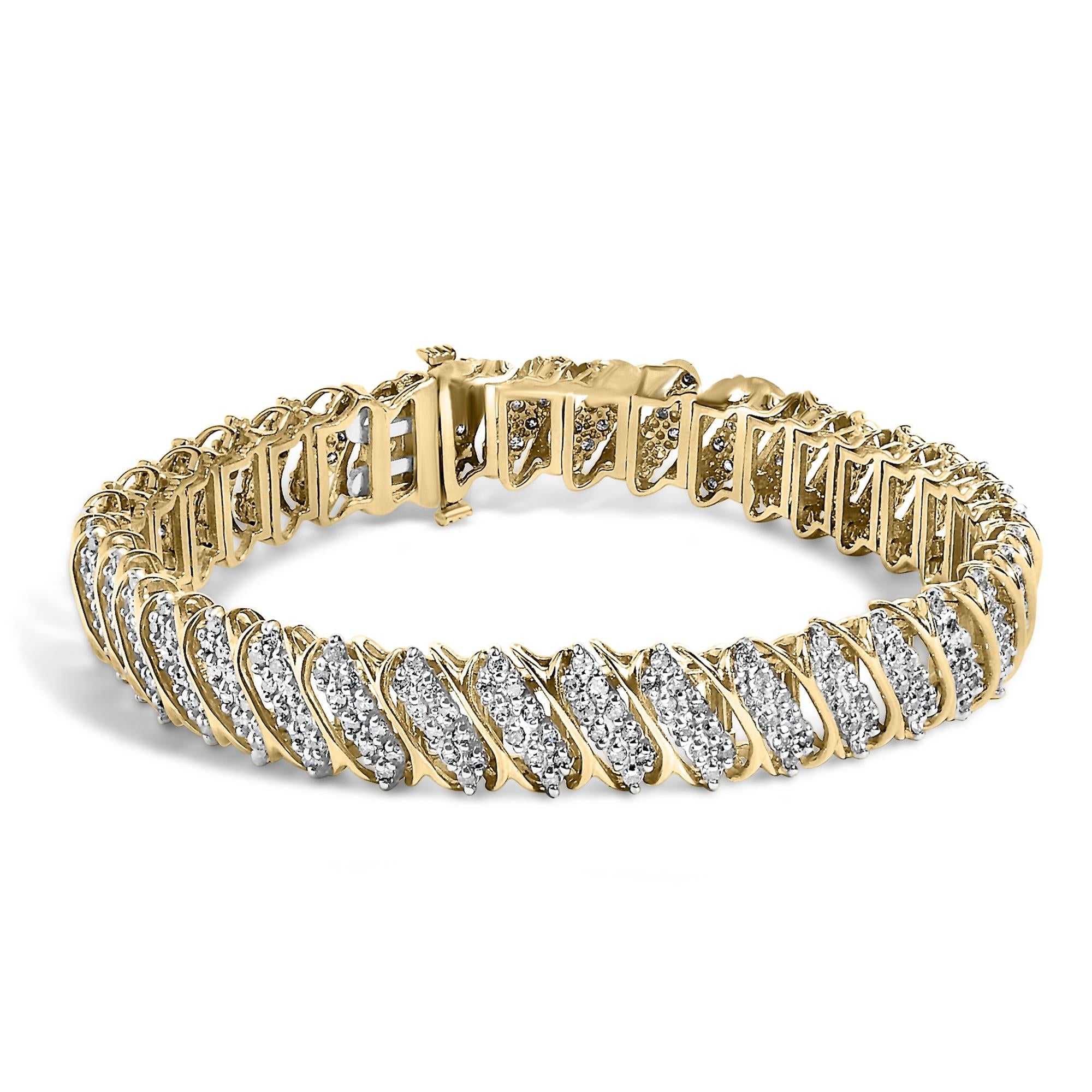 10K Yellow Gold 3.0 Cttw Diamond S-Link Bracelet