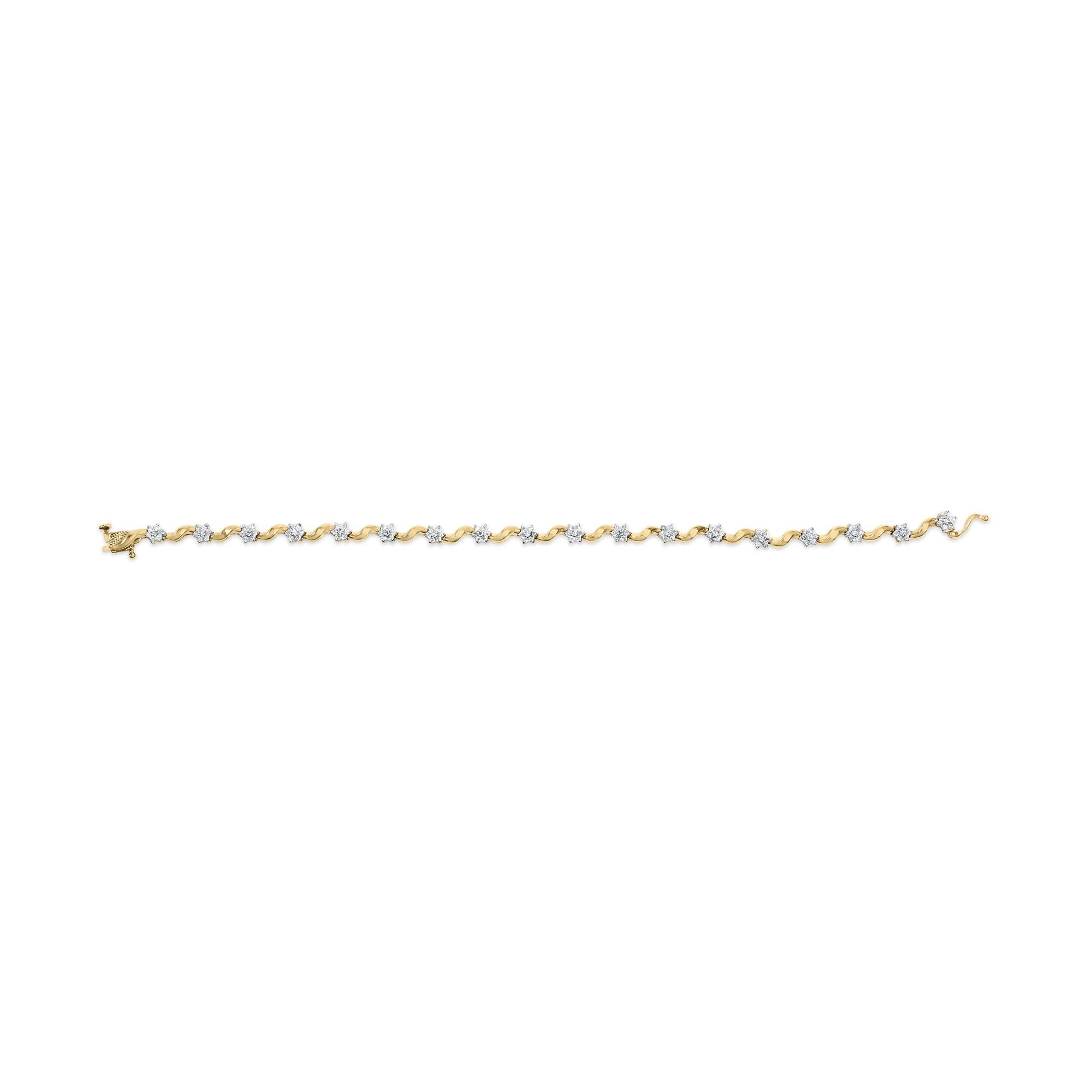 10k Yellow Gold 1.00 Cttw Round-Cut Diamond Floral S-Link 7.50" Bracelet (I-J Color, I2-I3 Clarity)