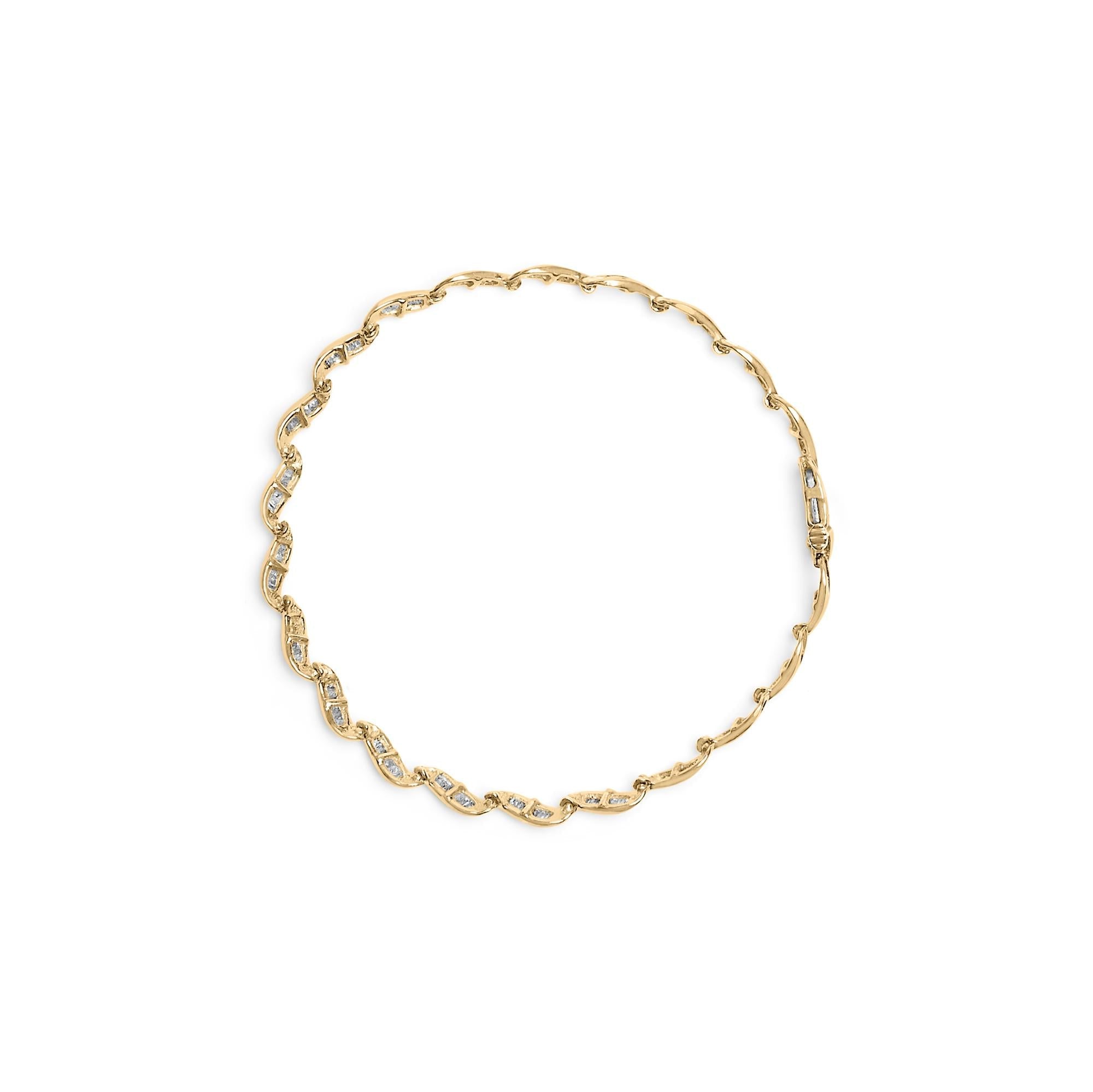 10k Yellow Gold 1.00 Cttw Baguette-Cut Diamond Spiral Link 7.50" Bracelet (I-J Color, I1-I2 Clarity)