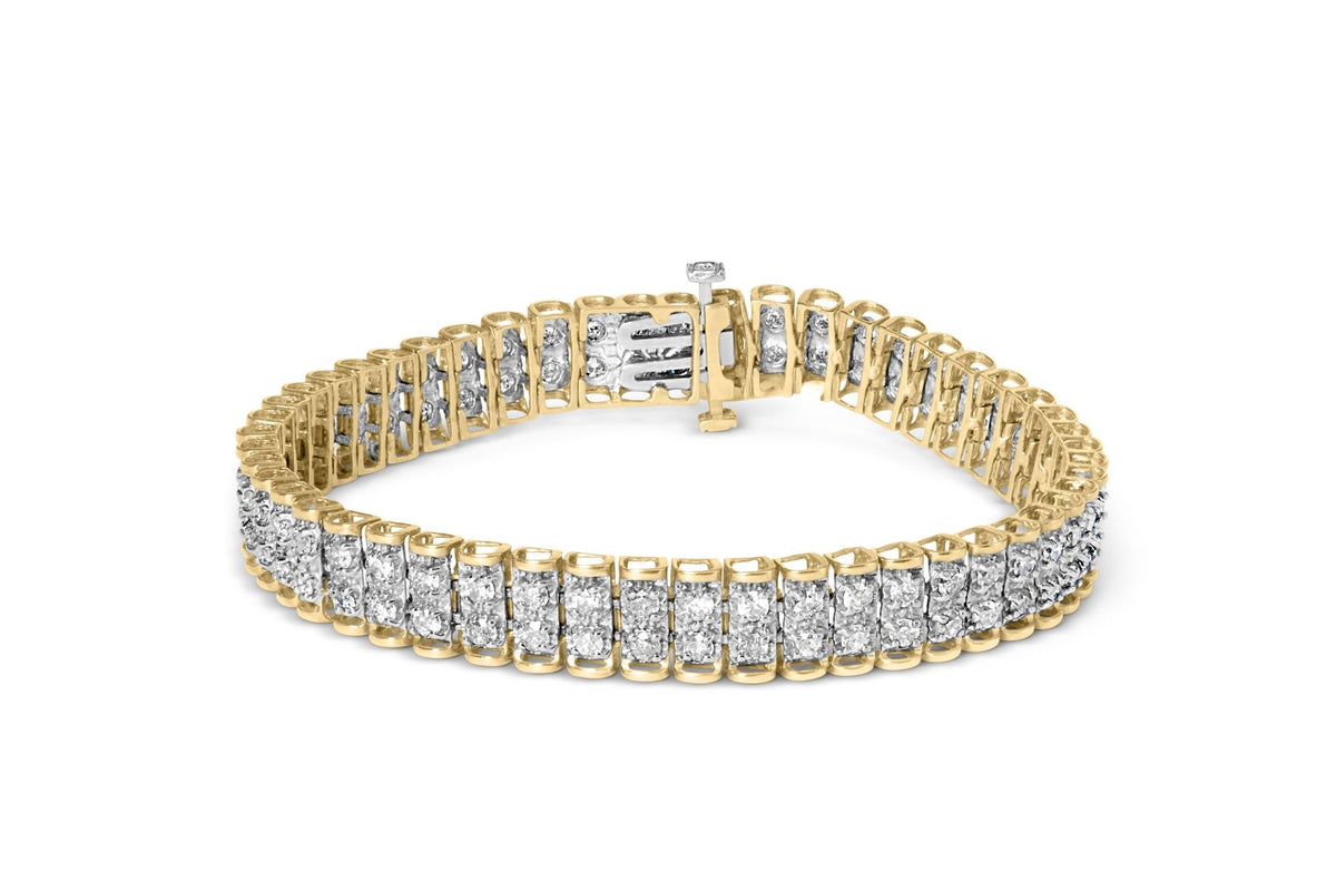 2 Micron 14KT Gold Plated Sterling Silver Diamond Tennis Link Bracelet (4 cttw, J-K Color, I1-I2 Clarity)