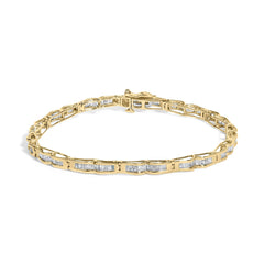 10K Yellow Gold 2.00 Cttw Baguette Diamond Channel Set Link Bracelet