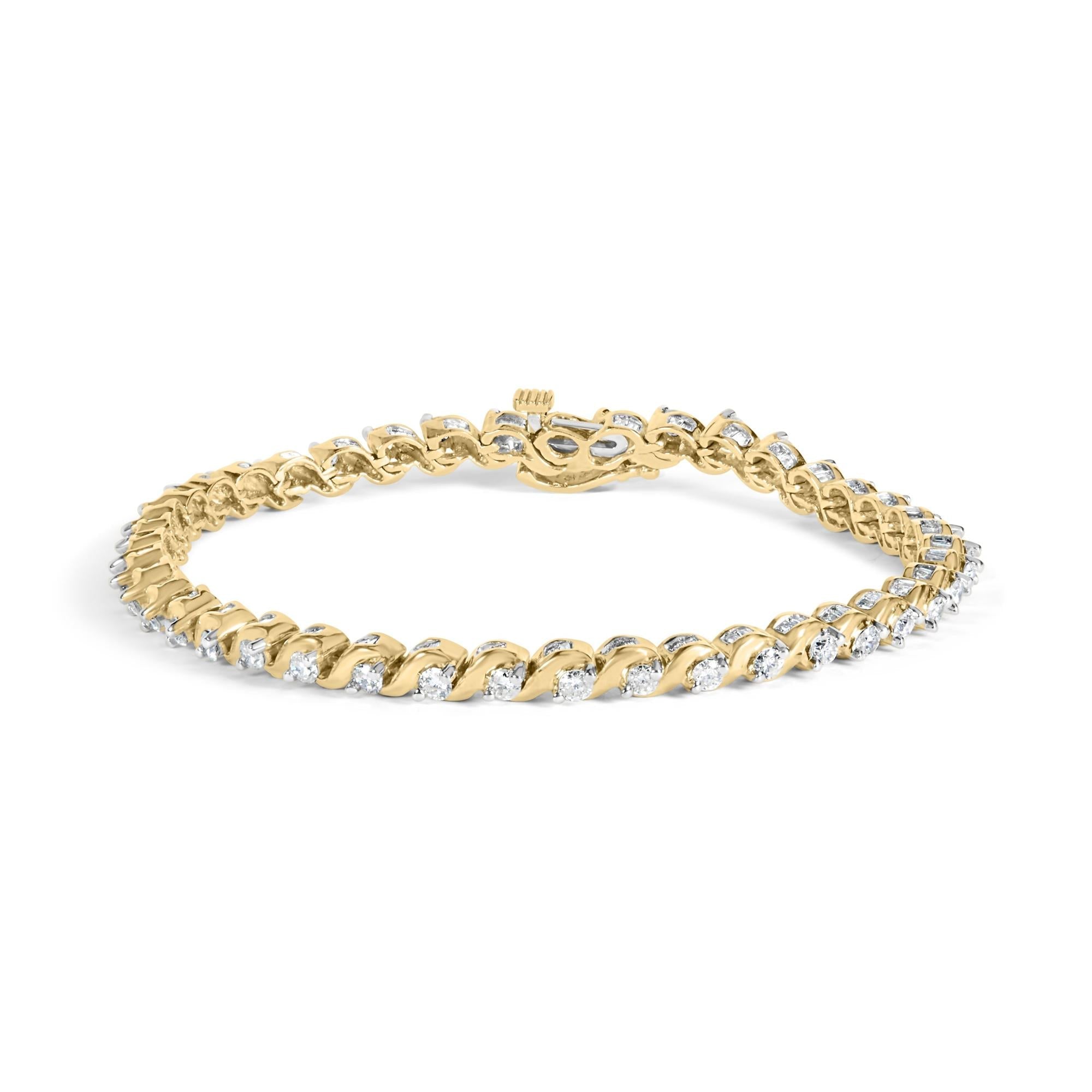 14K Yellow Gold 3 1/8 Cttw Diamond Swirl Link Bracelet (H-I Color, I1-I2 Clarity) - 7" Inches