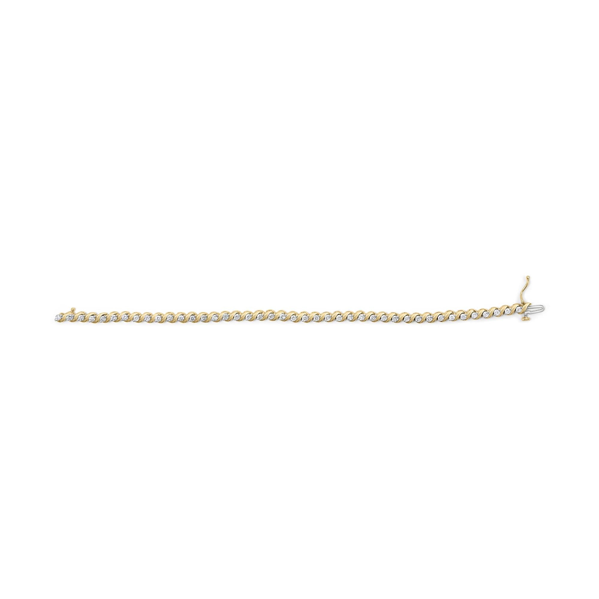 14K Yellow Gold 3 1/8 Cttw Diamond Swirl Link Bracelet (H-I Color, I1-I2 Clarity) - 7" Inches
