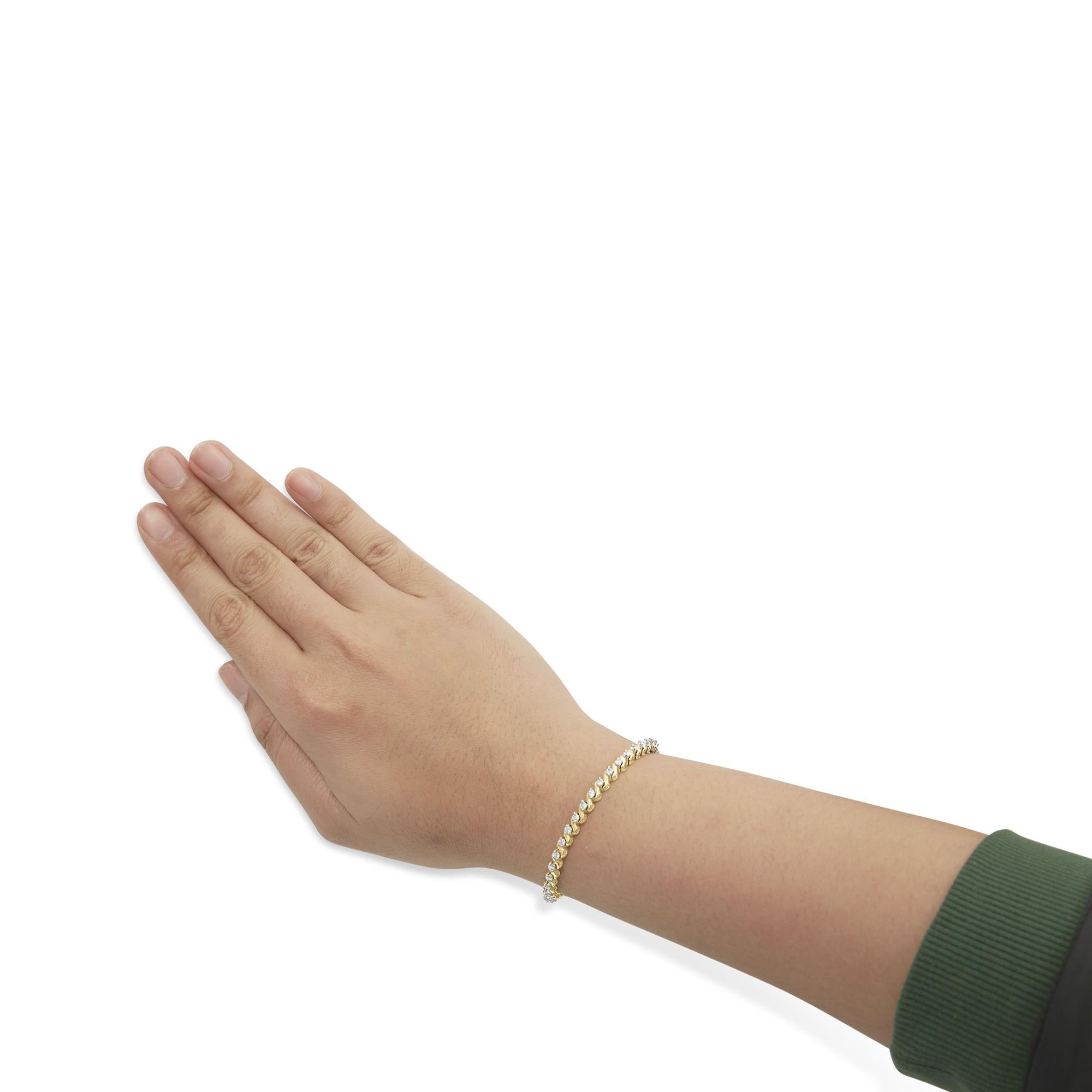 14K Yellow Gold 3 1/8 Cttw Diamond Swirl Link Bracelet (H-I Color, I1-I2 Clarity) - 7" Inches