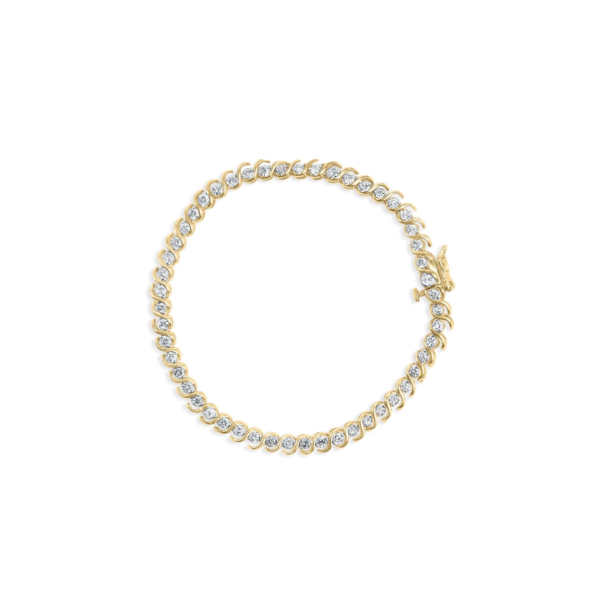 10K Yellow Gold 2.00 Cttw Round-Cut Diamond S-Link 7" Bracelet (J-K Color, I1-I2 Clarity)