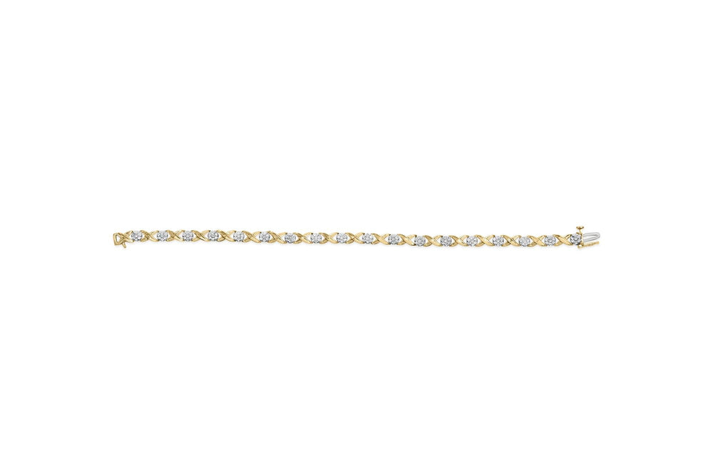 10K White Gold 1.00 Cttw Diamond Floral Cluster and X-Link 7.25" Bracelet (I-J Color, I1-I2 Clarity)