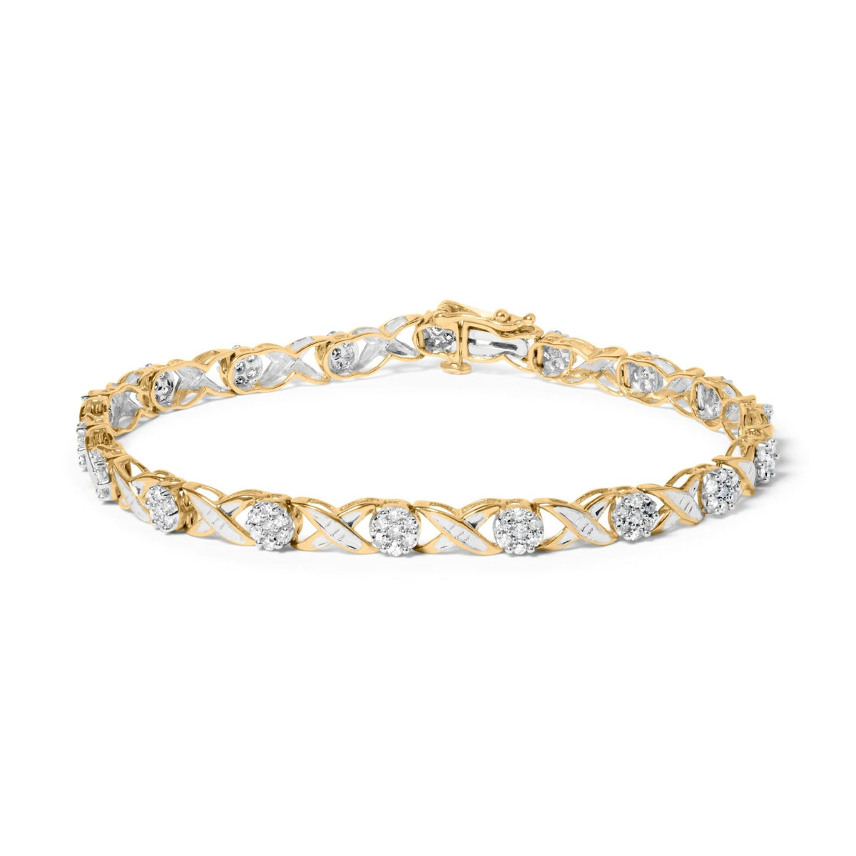 10K Yellow Gold 1.00 Cttw Round Cut Diamond Cross Link 7" Bracelet (I-J Color, I2-I3 Clarity)