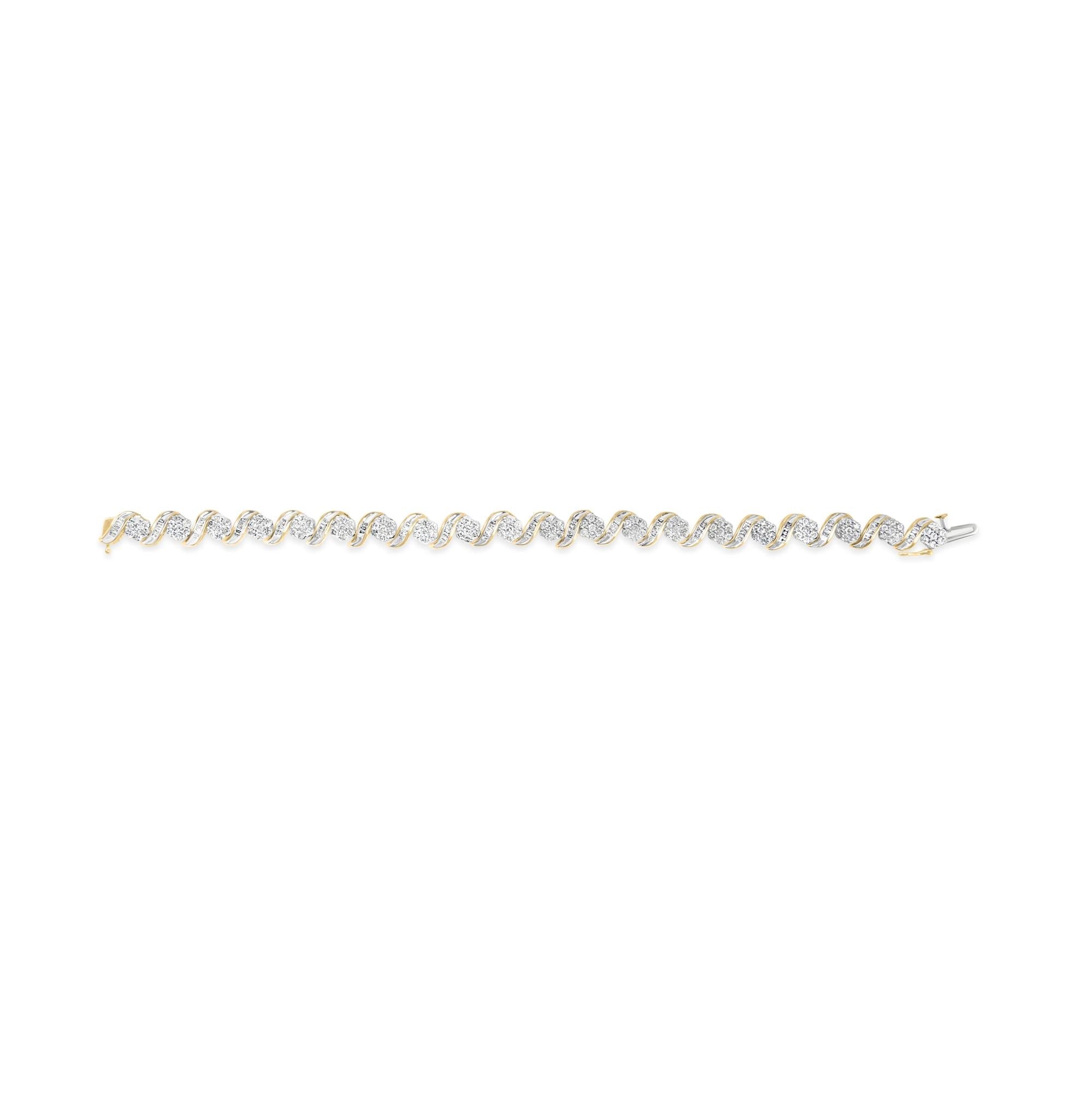 10K Yellow Gold 4.00 Cttw Diamond Floral Design Spiral Link 7.50" Bracelet (I-J Color, I2-I3 Clarity)