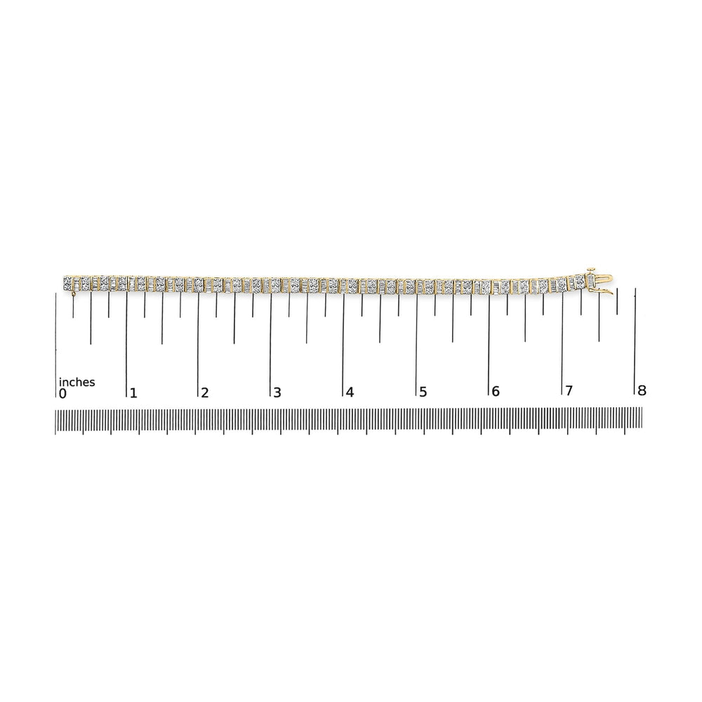 10K Yellow Gold 4.0 Cttw Alternating Baguette & Round Cut Diamond Bezel- & Prong-Set 7" Tennis Bracelet (G-H Color, SI1-SI2 Clarity)