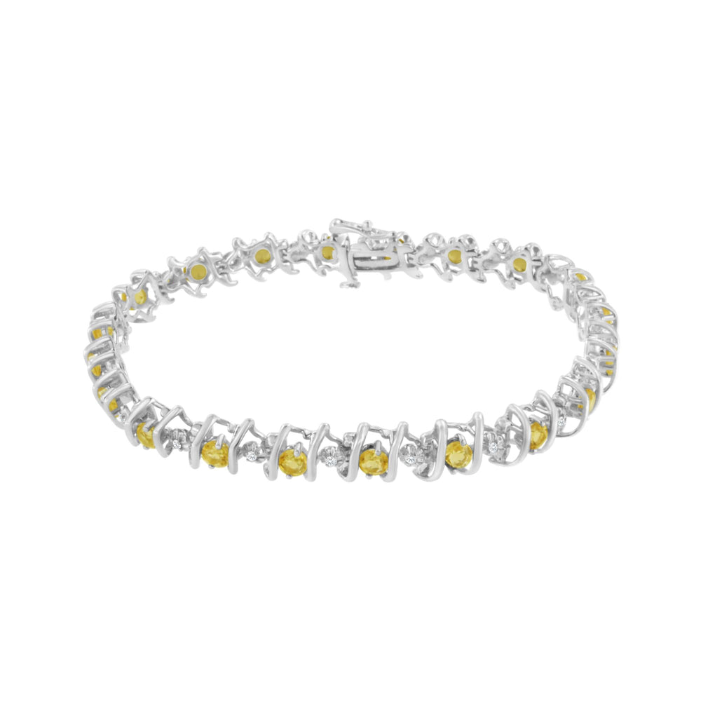 .925 Sterling Silver Lab-Grown Birthstone and 1/6 Cttw Round Diamond Tennis Bracelet (H-I Color, I1-I2 Clarity)