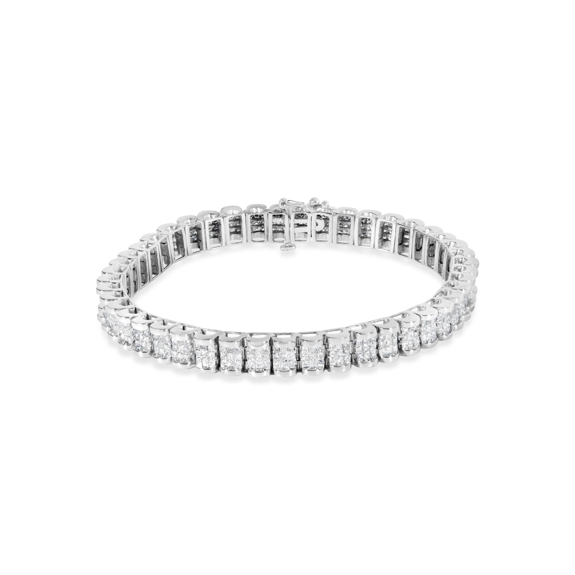 14K White Gold 5.00 Cttw Invisible Set Princess-Cut Diamond Belt and Buckle Tennis 7" Bracelet (H-I Color, SI1-SI2 Clarity)