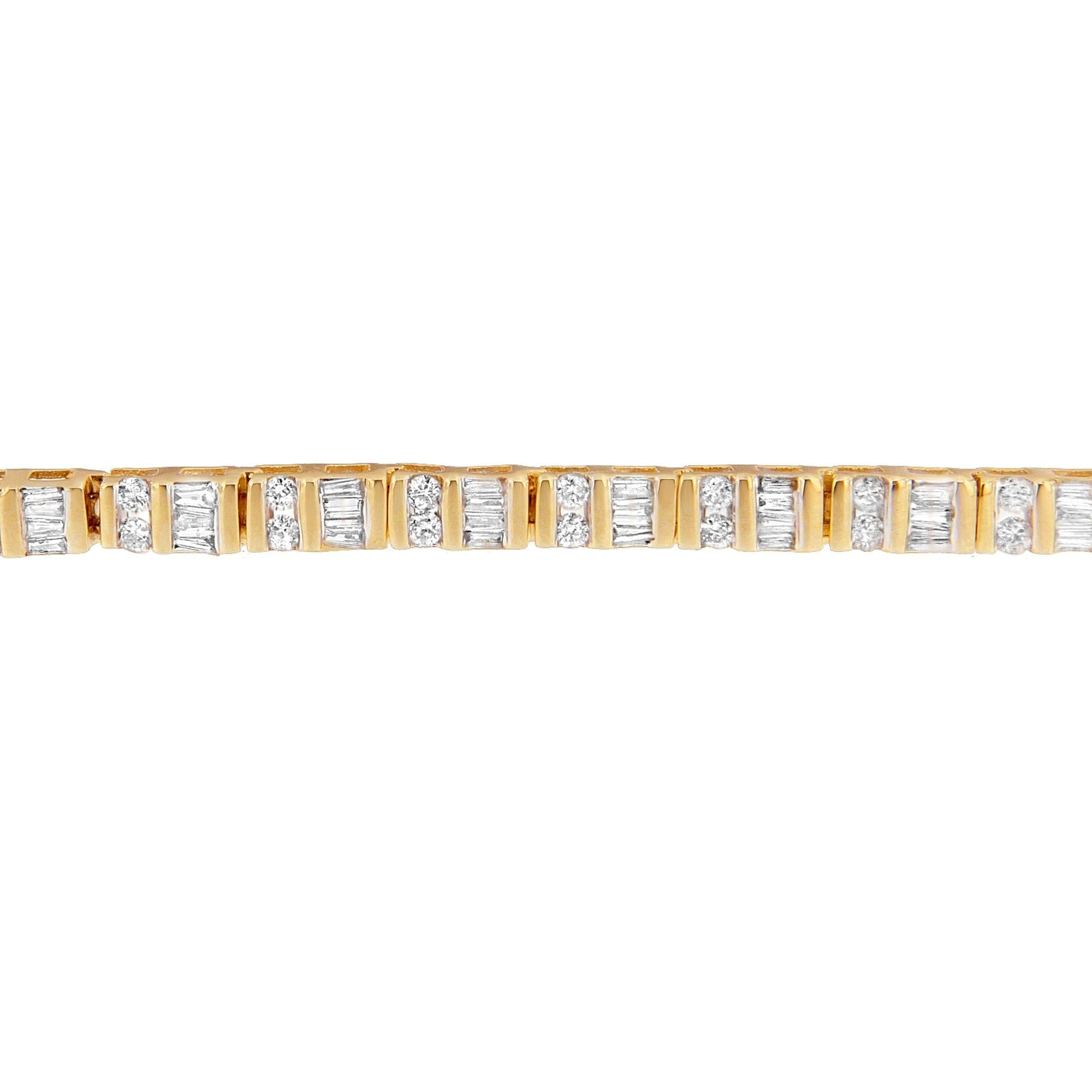 14K Yellow Gold Round and Baguette-Cut Diamond Bracelet (2.00 cttw, H-I Color, SI2-I1 Clarity)