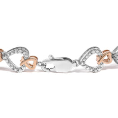 10K Rose Gold Plated Sterling Silver 1/4 Cttw Diamond Heart Link Bracelet