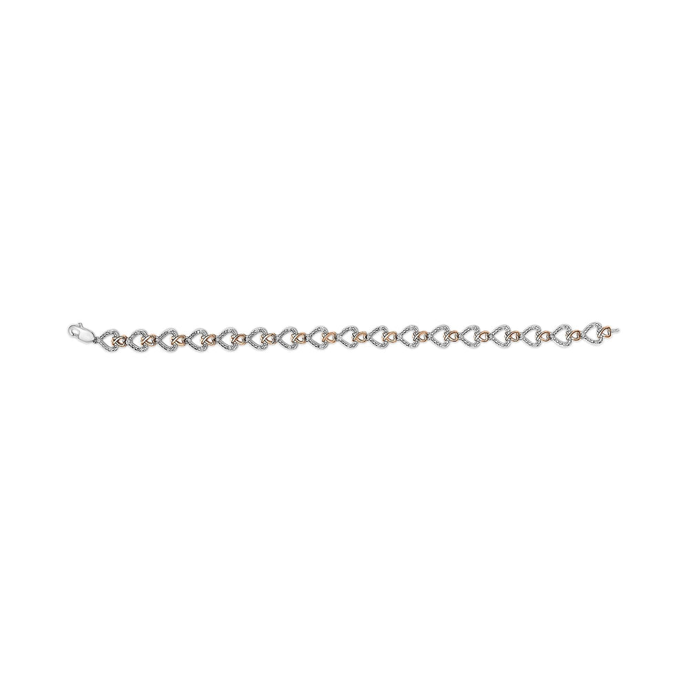 10K Rose Gold Plated Sterling Silver 1/4 Cttw Diamond Heart Link Bracelet