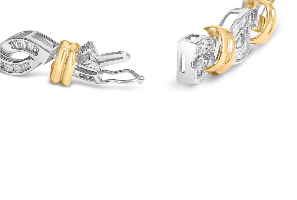 14k Two Toned Gold 2.00 Cttw Diamond Bypass and Swirl Link Bracelet (H-I Color, SI1-SI2 Clarity) - 7" Inches