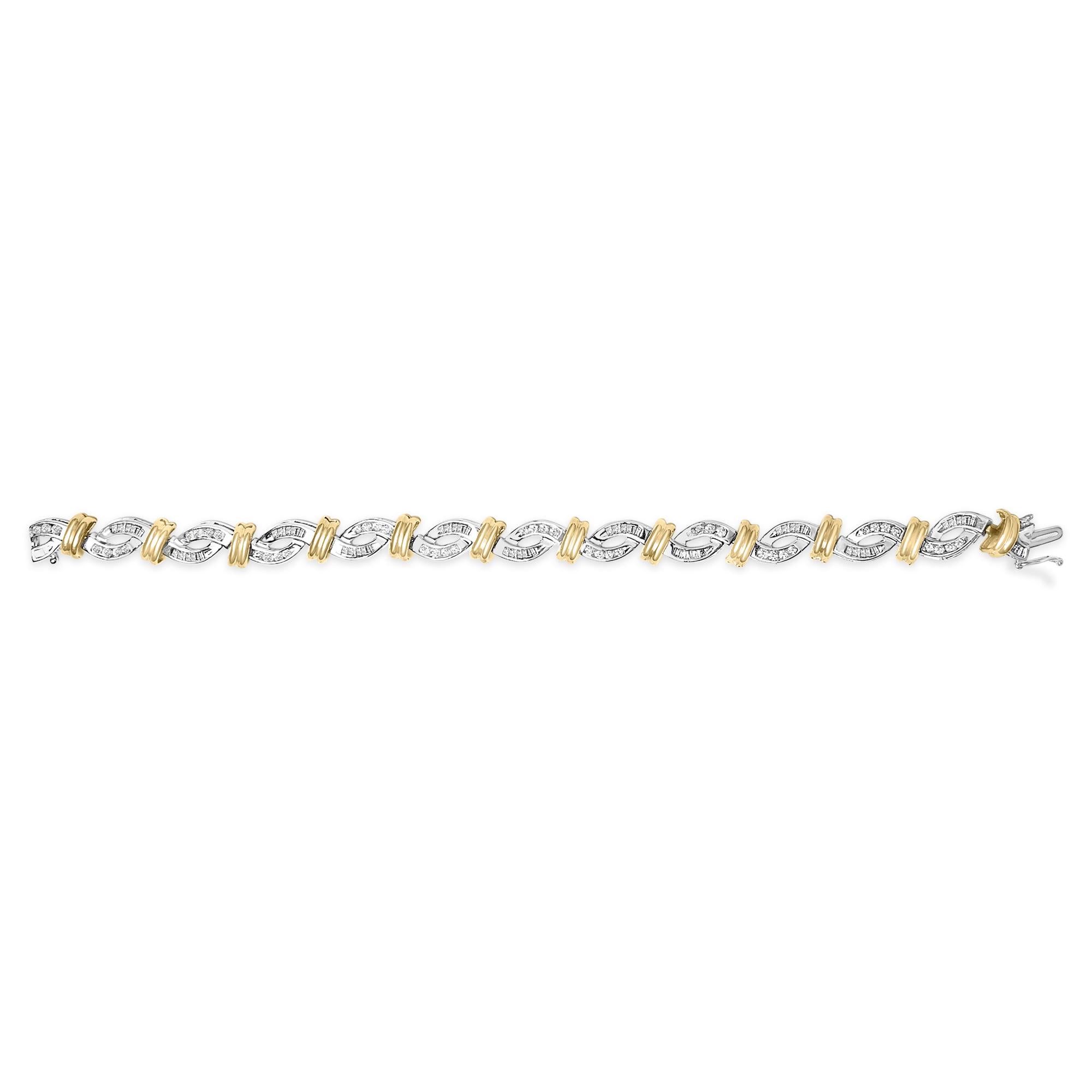 14k Two Toned Gold 2.00 Cttw Diamond Bypass and Swirl Link Bracelet (H-I Color, SI1-SI2 Clarity) - 7" Inches
