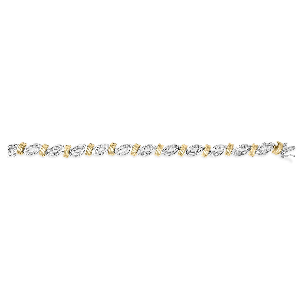 14k Two Toned Gold 2.00 Cttw Diamond Bypass and Swirl Link Bracelet (H-I Color, SI1-SI2 Clarity) - 7" Inches