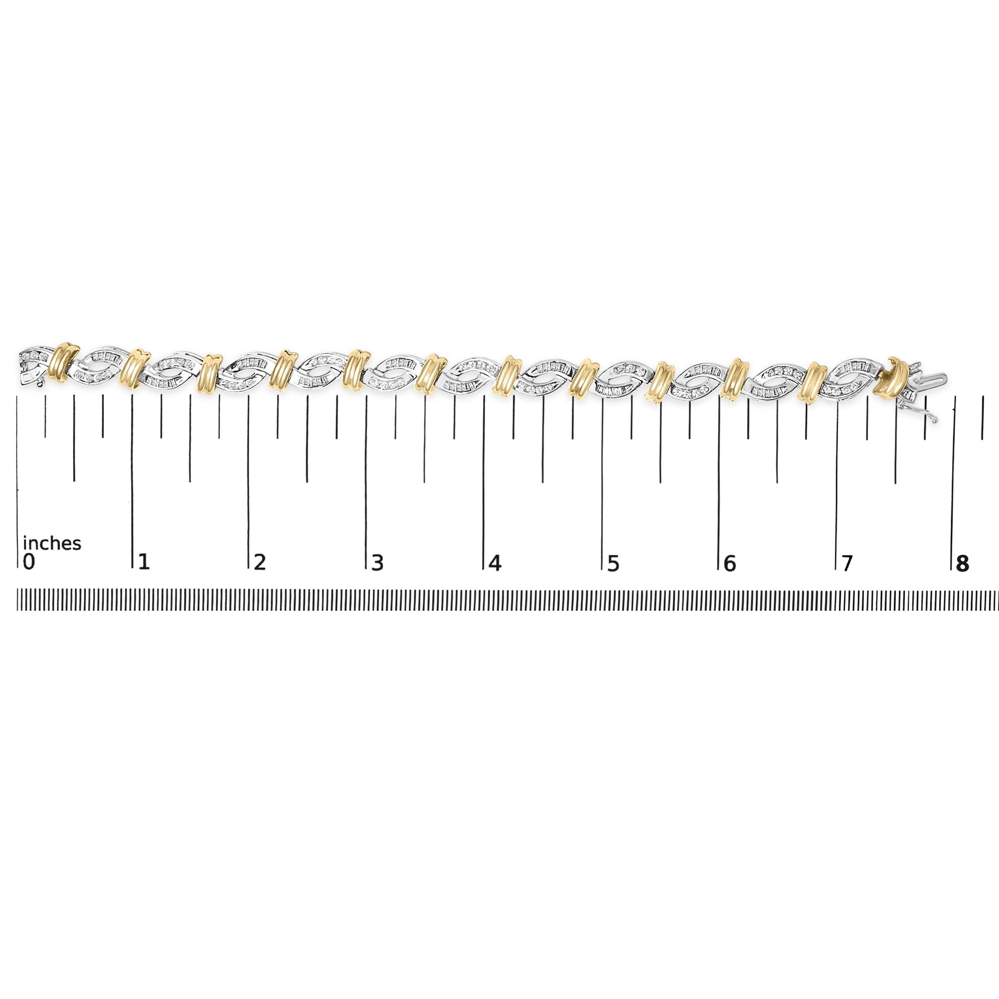 14k Two Toned Gold 2.00 Cttw Diamond Bypass and Swirl Link Bracelet (H-I Color, SI1-SI2 Clarity) - 7" Inches
