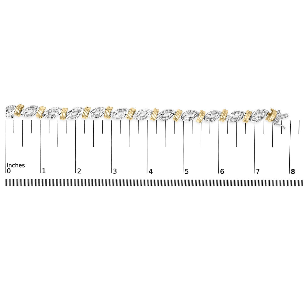 14k Two Toned Gold 2.00 Cttw Diamond Bypass and Swirl Link Bracelet (H-I Color, SI1-SI2 Clarity) - 7" Inches